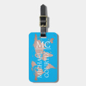 Wereldreiziger kaart metalen Monogram personaliser Bagagelabel (Voorkant verticaal)