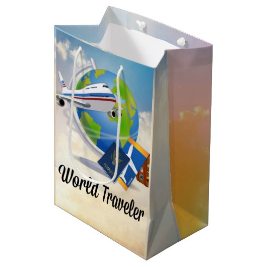 Wereldreiziger - Ontwerp #2 Medium Cadeauzakje (Voorkant Gekanteld)