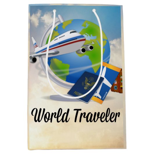 Wereldreiziger - Ontwerp #2 Medium Cadeauzakje (Voorkant)