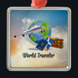 Wereldreiziger - ontwerp #2, metalen ornament<br><div class="desc">Wereldreiziger - paspoort,  tickets en koffer,  ingepakt en klaar voor vertrek.</div>
