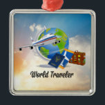 Wereldreiziger - ontwerp #2, metalen ornament<br><div class="desc">Wereldreiziger - paspoort,  tickets en koffer,  ingepakt en klaar voor vertrek.</div>