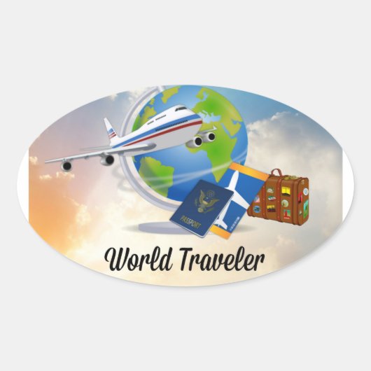 Wereldreiziger, ontwerp 2 ovale sticker (Voorkant)