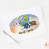 Wereldreiziger, ontwerp 2 ovale sticker (Envelop)