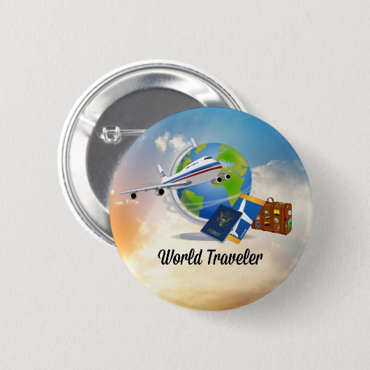 Wereldreiziger, ontwerp 2 ronde button 5,7 cm (Voorkant /achterkant)