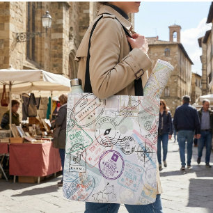 Wereldreiziger Paspoortstempels: Vintage Avontuur Tote Bag