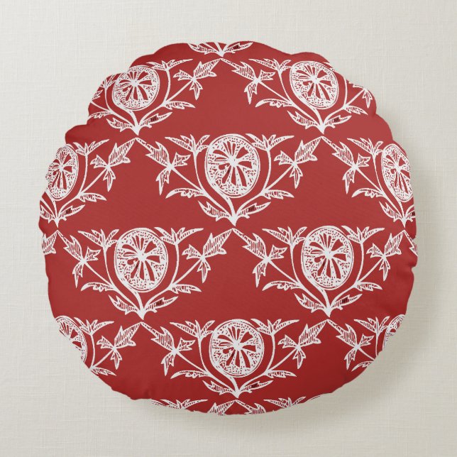 Wereldreiziger Rood en Wit Rond Kussen (Voorkant)