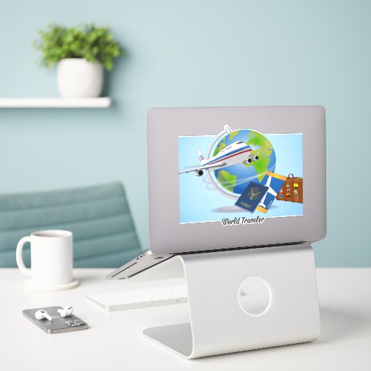 Wereldreiziger Sticker (Laptop op bureau)