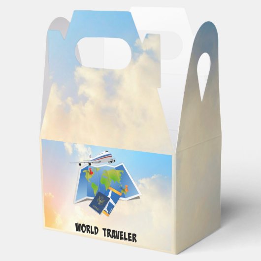 Wereldreiziger, vliegticket en paspoort bedankdoosjes (Geopend)