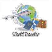 Wereldreiziger, vliegtuig, koffer, paspoort.. st sticker (Voorkant)