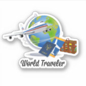 Wereldreiziger, vliegtuig, koffer, paspoort.. sticker (Voorkant)
