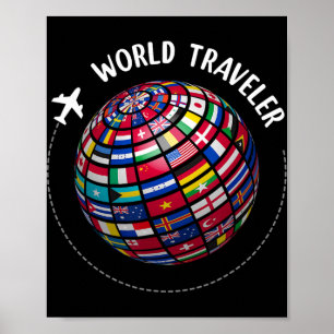 Wereldreizigerkaart, Wereldvlaggenreiziger, Landen Poster