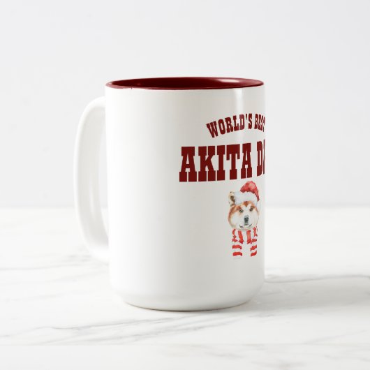 Werelds Beste AKITA HOND PAPA - Schattige illustra Tweekleurige Koffiemok (Voorkant links)