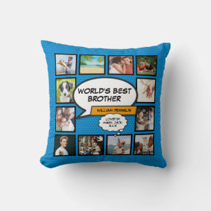 Werelds Beste Broer Fotocollage Blauw Leuk Strips Kussen