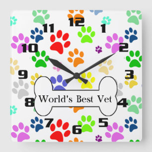 werelds beste dierenarts Colorful Pet Paws Vierkante Klok