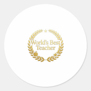 Werelds Beste Docent Gouden Lauwerkrans Muurklok Ronde Sticker