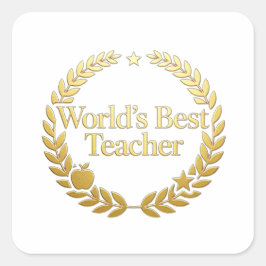 Werelds Beste Docent Gouden Lauwerkrans Muurklok Vierkante Sticker