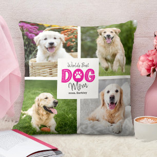 Werelds Beste Hond Moeder 4 Foto Roze op Witte Cus Kussen