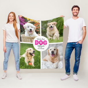 Werelds Beste Hond Moeder Custom 4 Foto Roze op Wi Fleece Deken
