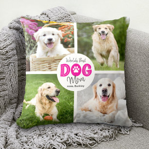 Werelds Beste Hond Moeder Custom 4 Foto Roze op Wi Kussen