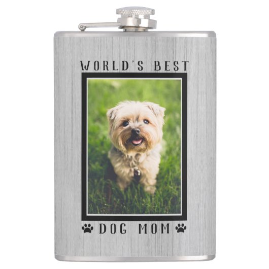 Werelds Beste Hond Moeder Pootafdrukken Foto Rusti Heupfles (Voorkant)