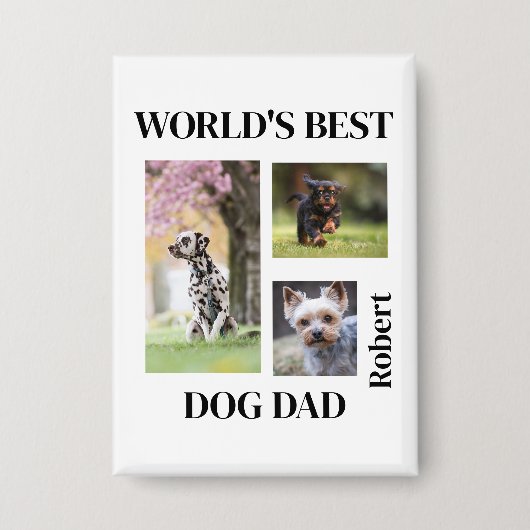 Werelds Beste Hond Papa Cadeau met Naam op Maat Button (Voorkant)