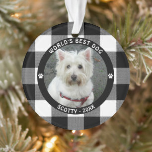 WERELDS BESTE HOND Zwart Wit Buffalo Check Naam Ornament