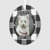 WERELDS BESTE HOND Zwart Witte Buffelruitnaam Ornament (voorkant)