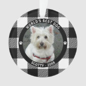 WERELDS BESTE HOND Zwart Witte Buffelruitnaam Ornament (voorkant)