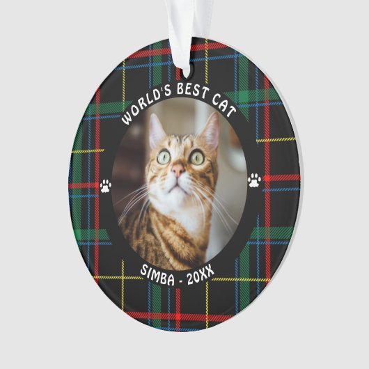 WERELDS BESTE KAT Geruit Naam Jaar Ornament (voorkant)