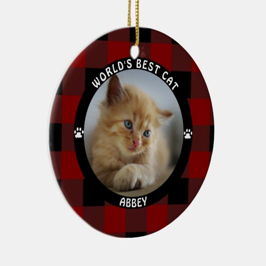 WERELDS BESTE KAT Rode Buffalo Check Persoonlijk Keramisch Ornament (Rechts)