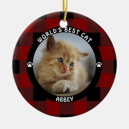 WERELDS BESTE KAT Rode Buffalo Check Persoonlijk Keramisch Ornament (Voorkant)