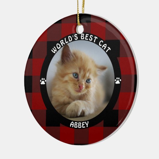 WERELDS BESTE KAT Rode Buffalo Check Persoonlijk Keramisch Ornament (Links)