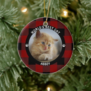 WERELDS BESTE KAT Rood Buffalo Geruit Gepersonalis Keramisch Ornament