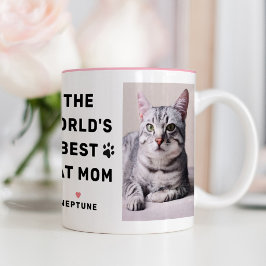 Werelds Beste Kattenmoeder Foto Pootafdruk Tweekleurige Koffiemok