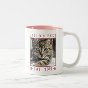 Werelds Beste Kattenmoeder Roze Pootafdrukken Huis Tweekleurige Koffiemok