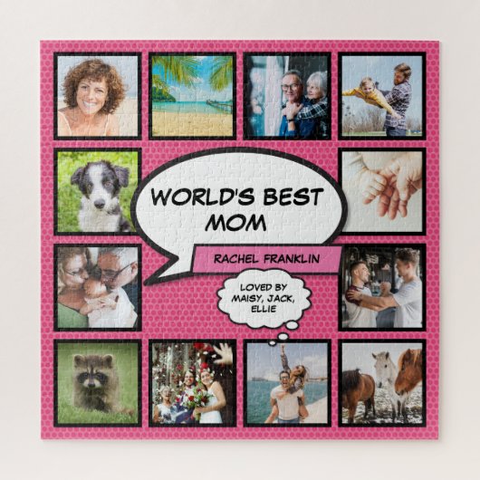 Werelds Beste Moeder Fun Roze Fotocollage Legpuzzel (Verticaal)