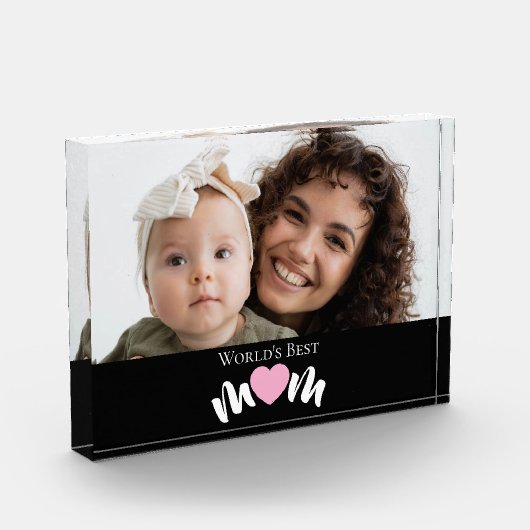 Werelds Beste Moeder Hart Modern Schrift Foto Blok (Links)