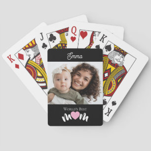 Werelds Beste Moeder Naam Hart Foto Script Aangepa Pokerkaarten