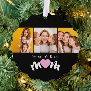 Werelds Beste Moeder Schattig Hart Elegant Zwart 3 Ornament Kaart