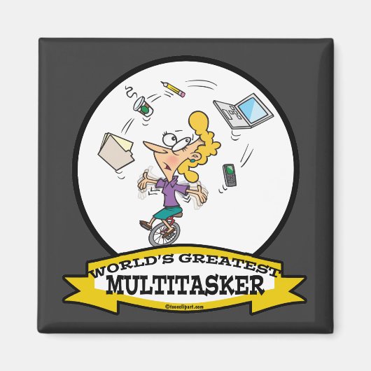 WERELDS BESTE MULTI-TASKER VROUWEN CARTOON MAGNEET (Voorkant)