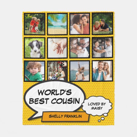Werelds Beste Neef 12 Foto Comic Retro Pret Fleece Deken (Voorkant)