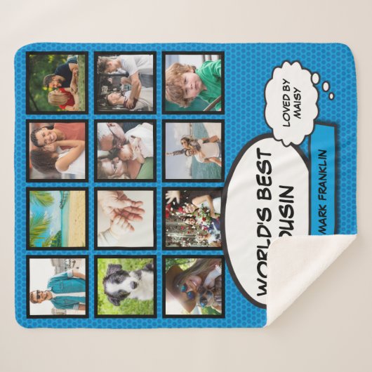 Werelds Beste Neef Cool Fun Comic Photo Collage Sherpa Deken (Voorkant (horizontaal))