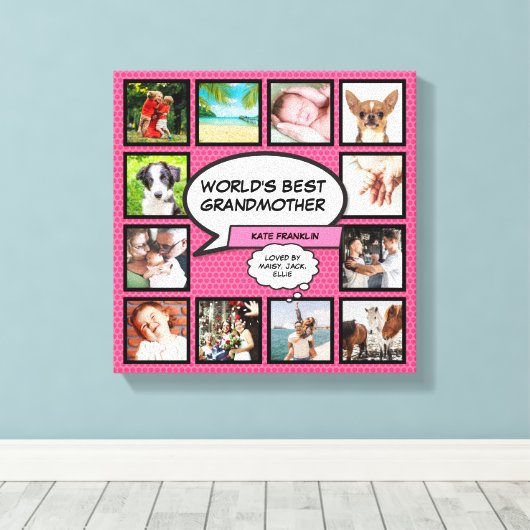 Werelds Beste Oma Fun Roze Foto Collage Canvas Afdruk (Insitu (Houten vloer))