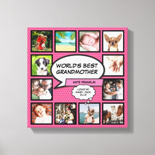 Werelds Beste Oma Fun Roze Foto Collage Canvas Afdruk (Voorkant)