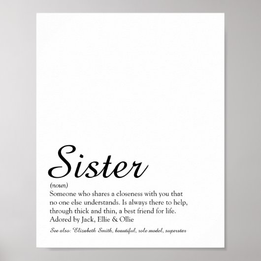 Werelds Beste Ooit Zus Definitie Chic Lettertype Poster (Voorkant)