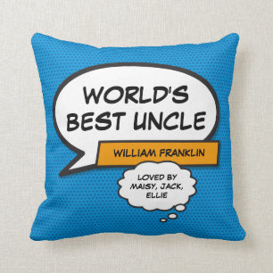 Werelds Beste Oom Pret Cool Typografisch Blauw Kussen