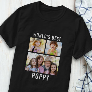 Werelds Beste Opa 3 Foto Collage Tekst Zwart T-shirt