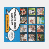 Werelds Beste Opa, Grootvader 12 Foto Blauw Fleece Deken (Voorkant (Horizontaal))