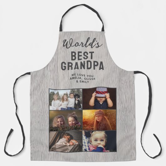 Werelds Beste Opa Hout 6 Foto Collage Schort (Voorkant)