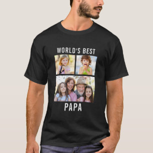 Werelds Beste Papa 3 Foto Collage Tekst Zwart T-shirt